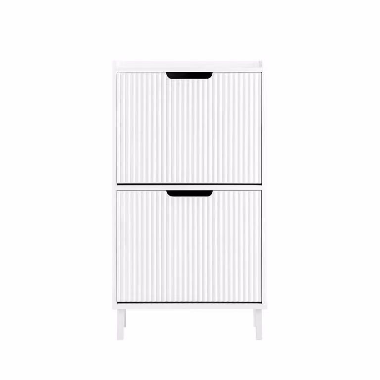 SoBuy Modern Slim White Matt Shoe Cabinet with Tilting Compartments and Internal Shelves