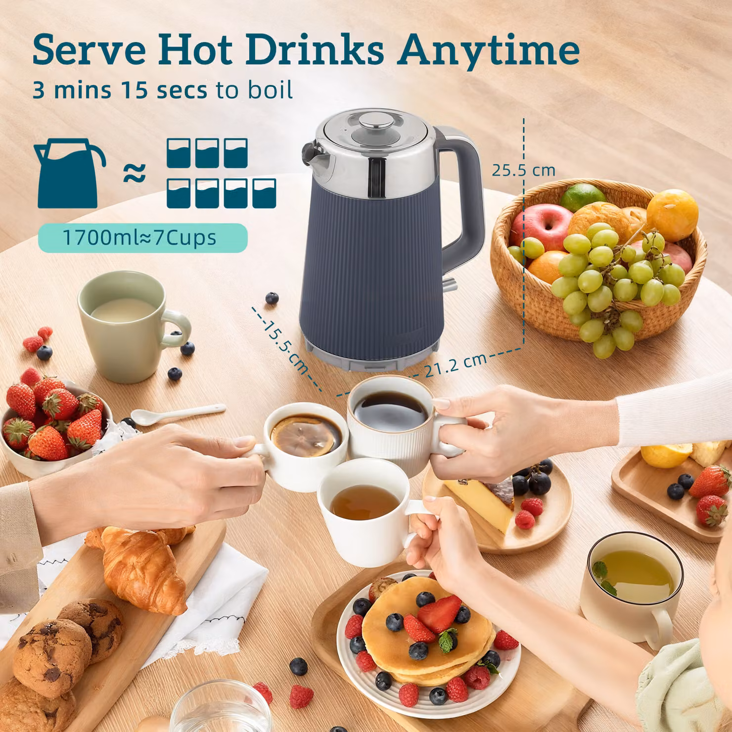 HOMCOM Electric Kettle and 4-Slice Toaster Set in Grey with 1.7 l Rapid Boil Jug Kettle and Stainless Steel Toaster – 2