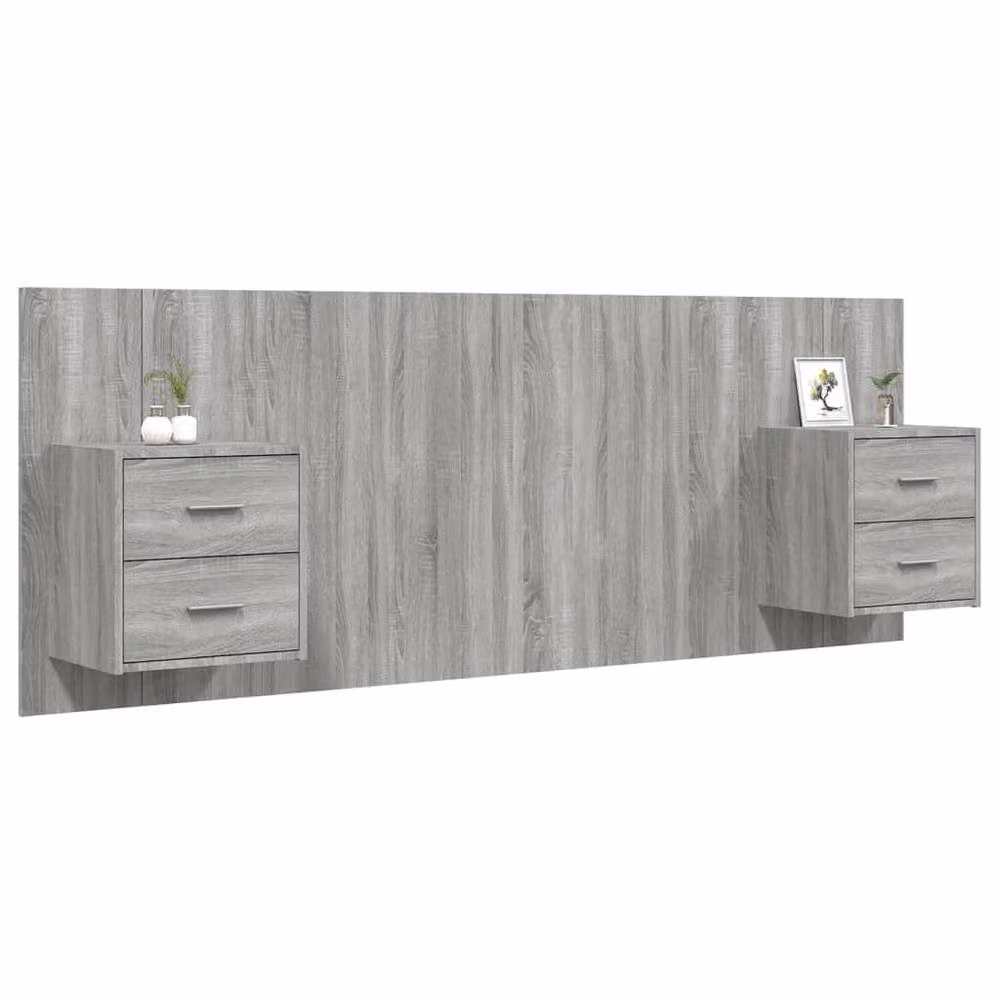 Berkfield Home Bed Headboard with Integrated Nightstands and Side Compartments in Grey Sonoma Engineered Wood – 3