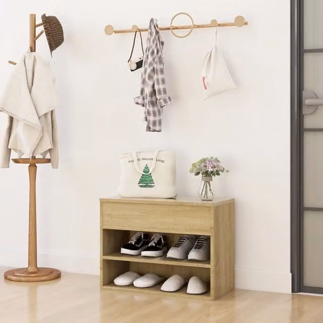 Berkfield Home Sonoma Oak Shoe Bench in Brown, W/D/H: 60 x 30 x 45 cm