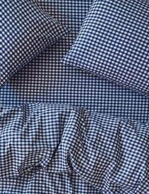 Piglet In Bed 2 Pack Pure Cotton Gingham Pillowcases in Blue Mix