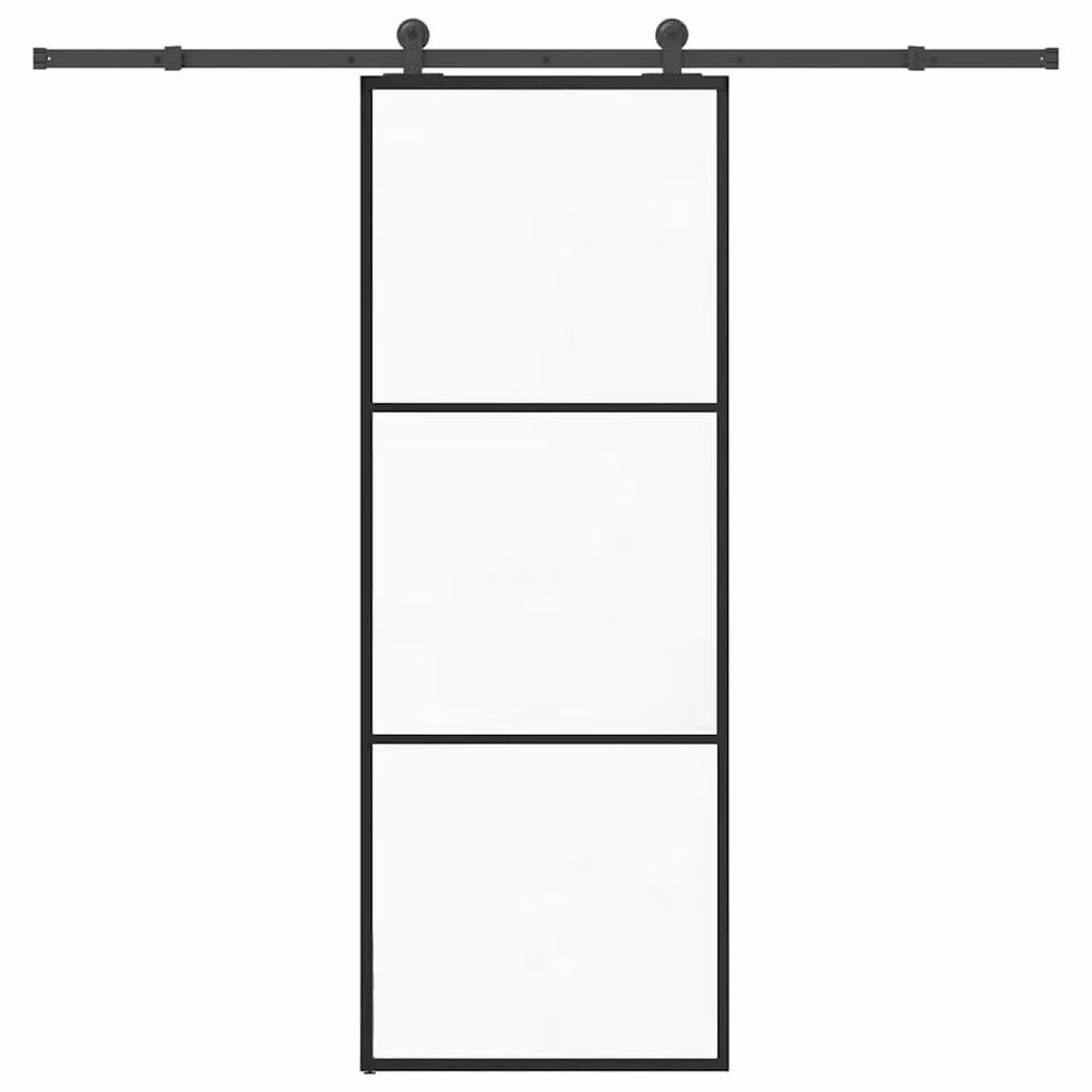 Berkfield Home Modern Sliding Door with Hardware Set, Black ESG Glass and Aluminium, W: 76 cm, H: 205 cm – 2