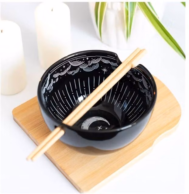 KDMD Spellbound Sky Noodle Bowl and Chopsticks Set in Black