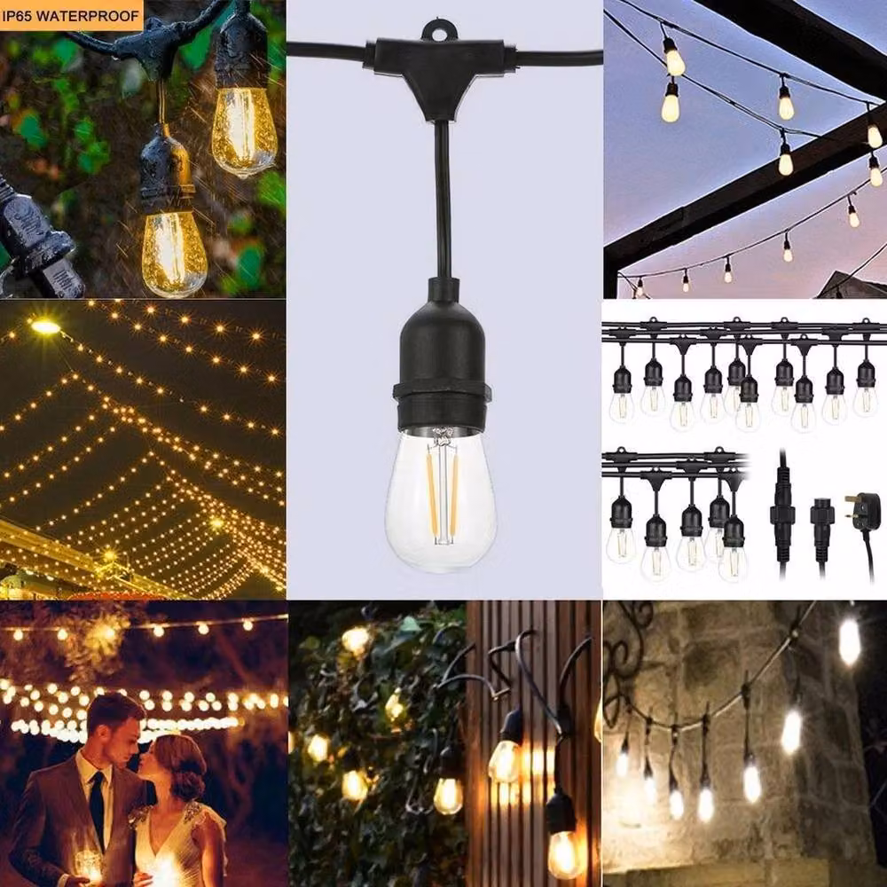 NESTLUNE Heavy Duty LED Festoon Lighting String, 15m, Black, Warm White, Indoor/Outdoor – 3