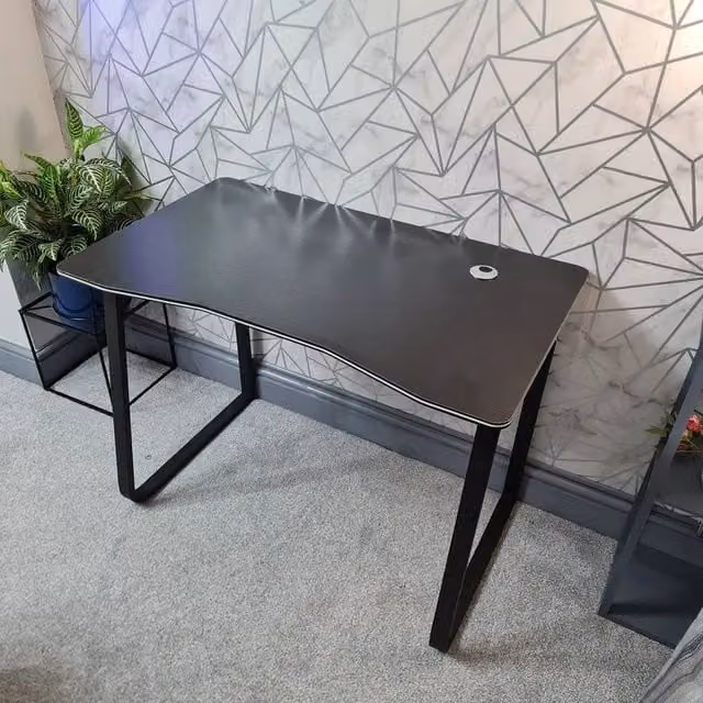 VOGREX UK Modern Black Composite Computer Desk and Writing Workstation for Home Office