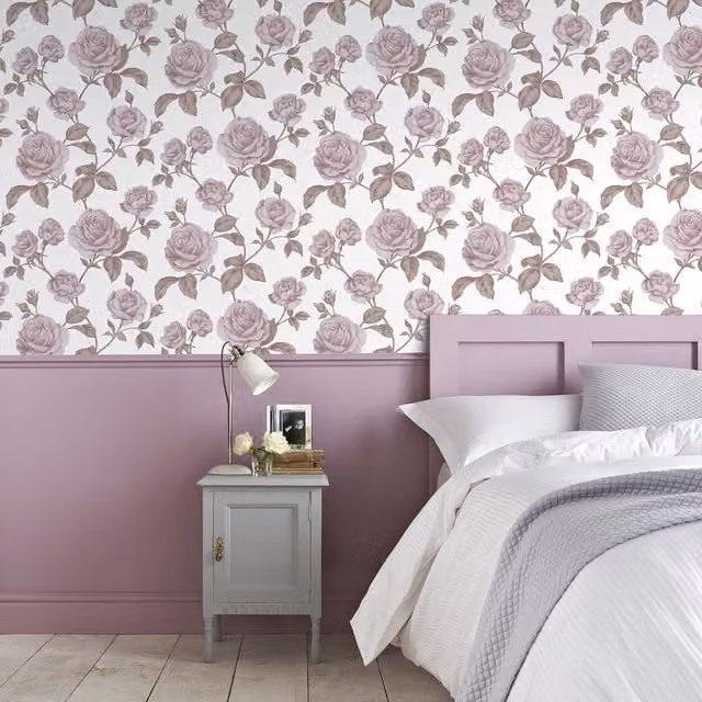 Boutique Countess Pink Floral Botanical Vintage Pre-pasted Paper Wallpaper Roll