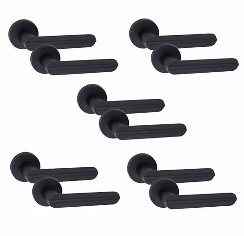 Golden Grace Lima Door Handles on Round Rose, 5 Pairs, Matt Black Finish