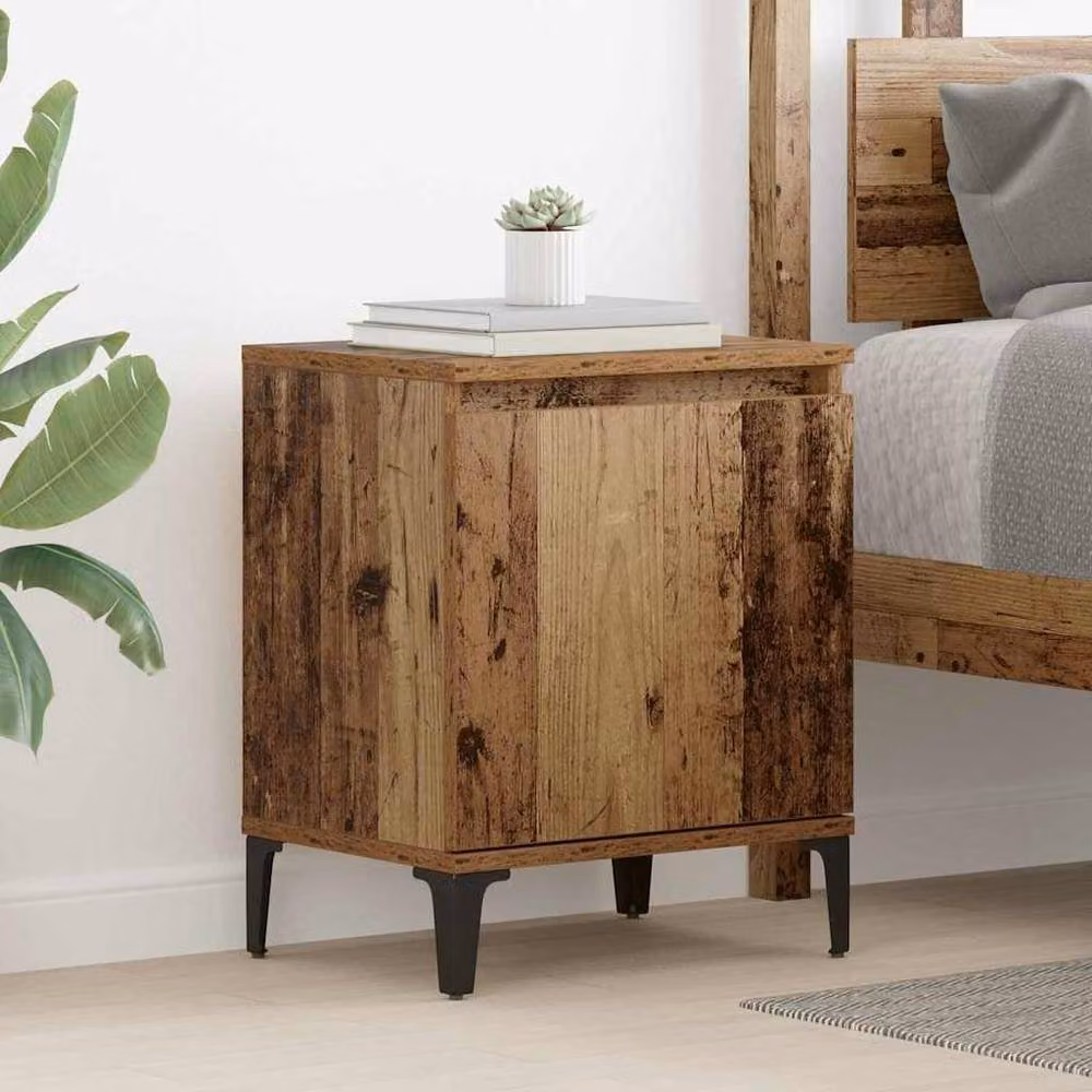 Berkfield Home Old Wood Nightstand in Brown, Solid Wood and Metal, W: 40 cm, D: 30 cm, H: 50 cm – 2