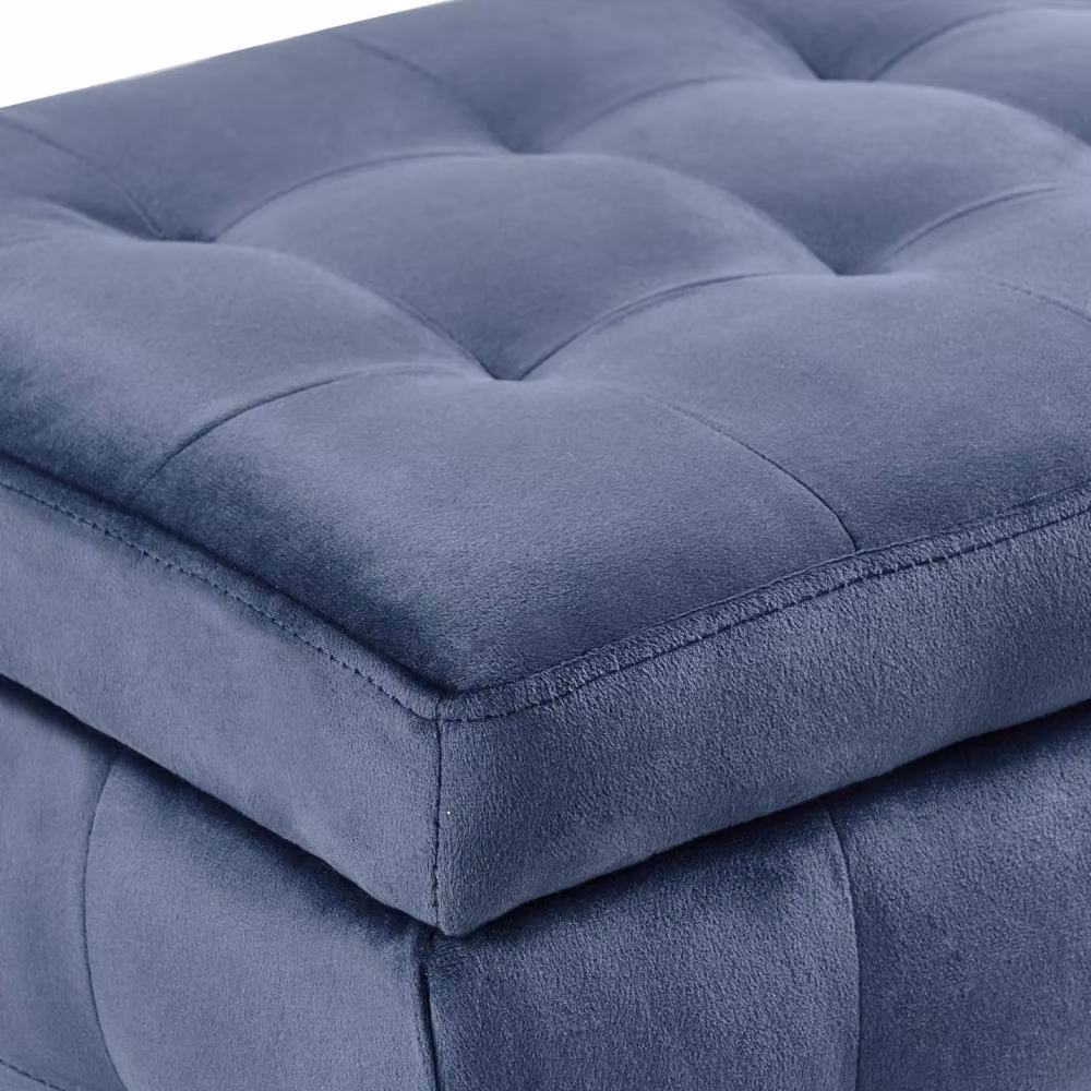 Wyld and Coco Dark Blue Velvet Tufted Storage Ottoman Bench – 6