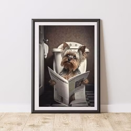 60 Second Makeover Yorkshire Terrier On The Toilet Multicolour Paper Poster, W/H: 21.0 x 29.7 cm