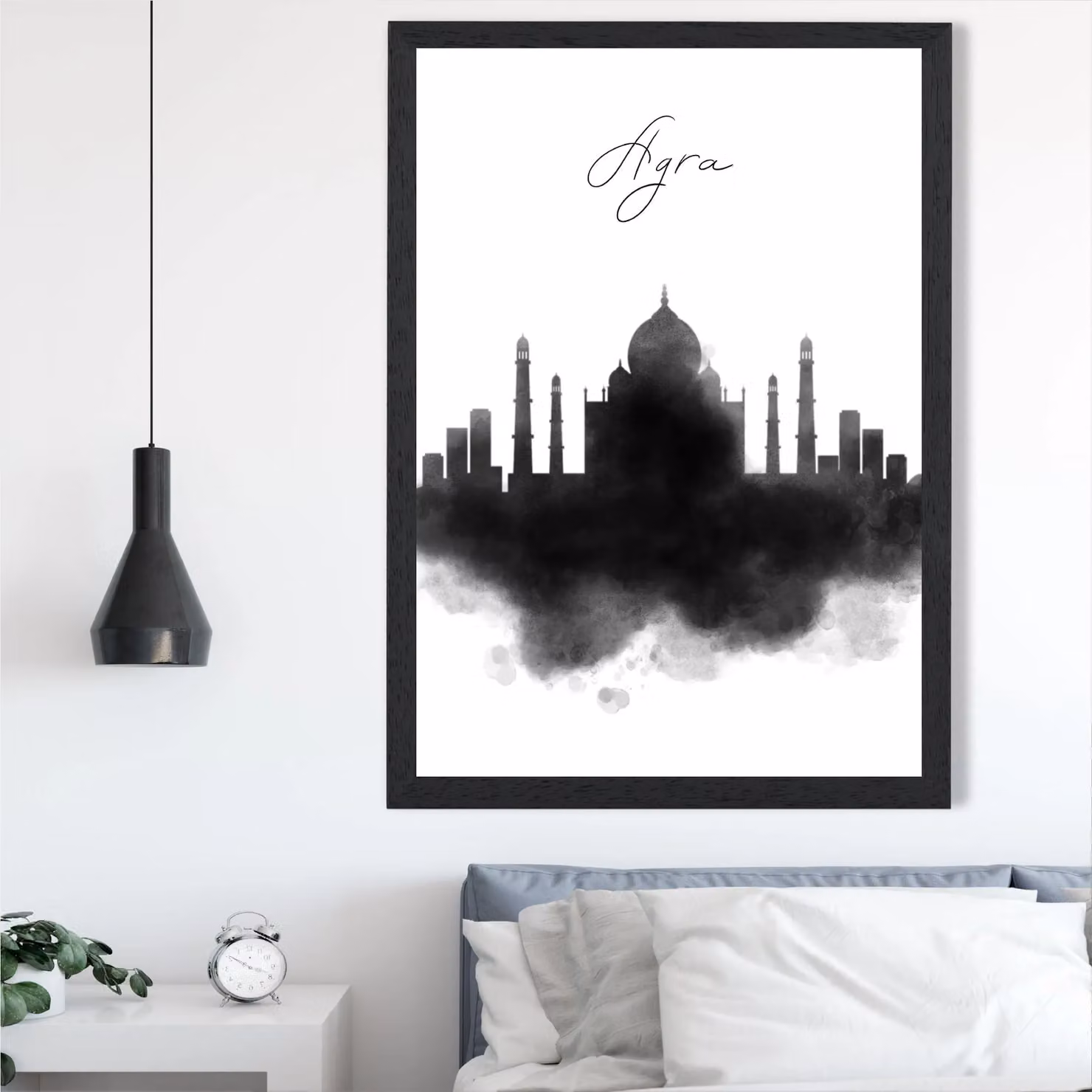 ARTZE Agra Watercolour Skyline City Framed Print in Black – 2