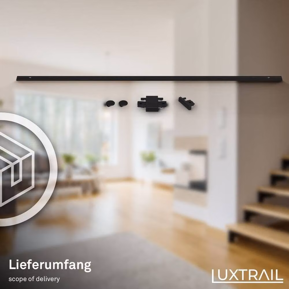 Briloner Luxtrail 48V 1-Phase Low Voltage Lighting Track Rail System, Black Metal, 1 m – 3