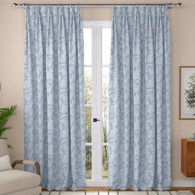 ANTE DECOR Zante Made To Measure Navy Blue Floral Blackout Eyelet Curtains
