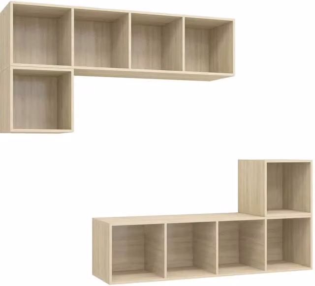 Berkfield Home 4 Piece Modern Wall Mounted TV Cabinet Set in Sonoma Oak and Beige – 1
