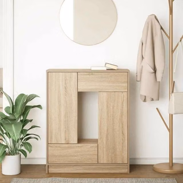 Berkfield Home Sonoma Oak Sideboard with Drawers and Doors in Light Tan, W/D/H: 73 x 31 x 90 cm