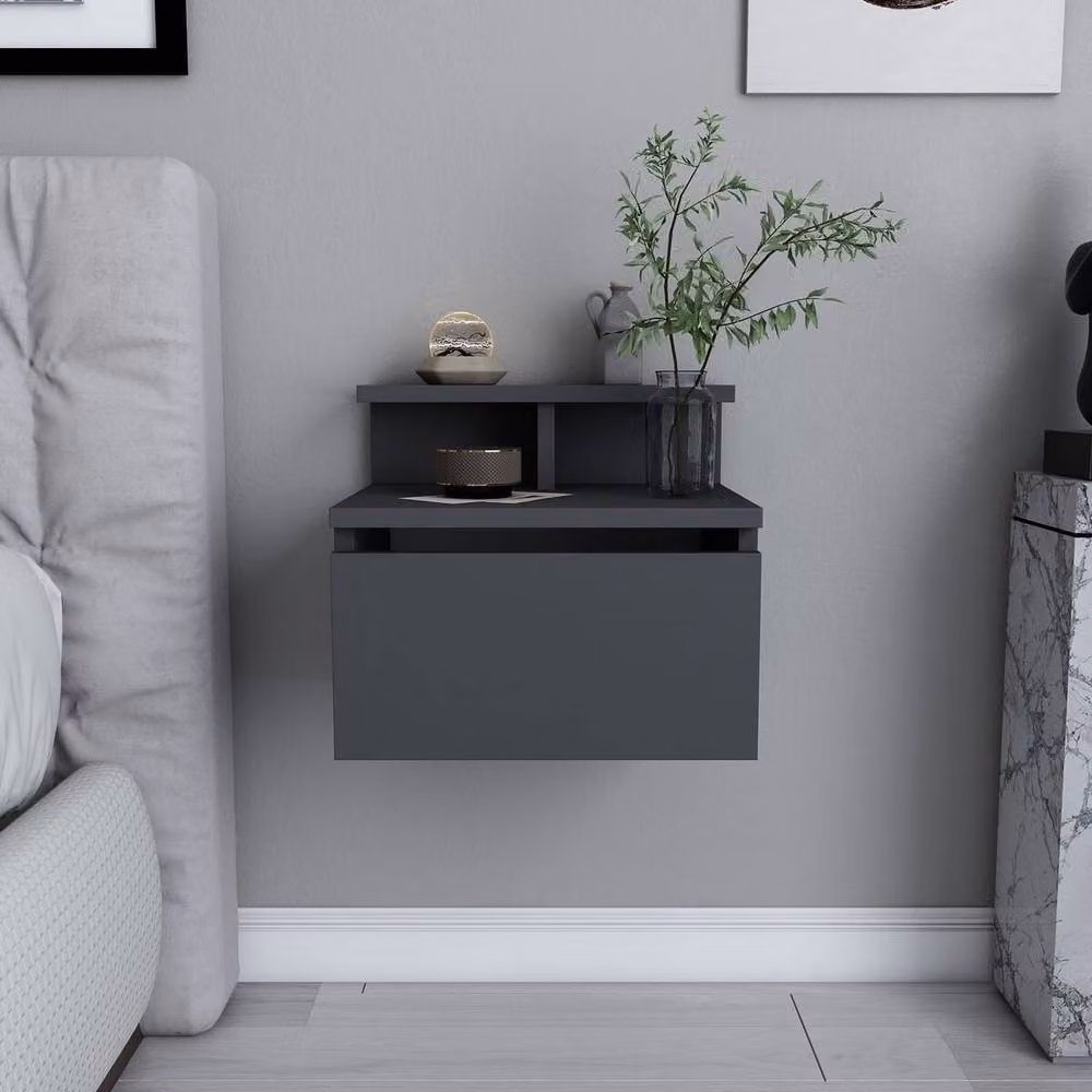 CALICOSY Alice Hanging Bedside Table with Drop-Down Door, Anthracite – 2