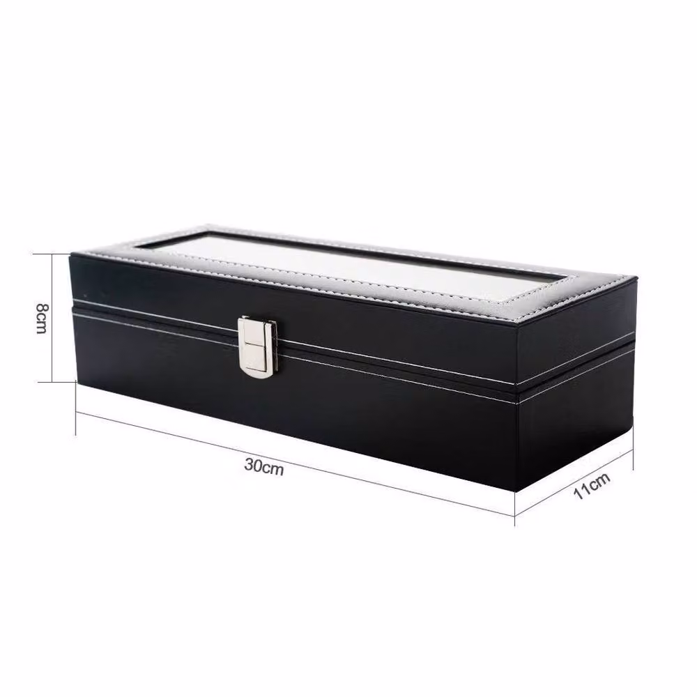 FORGEVIO Black Faux Leather 6 Grid Watch and Jewellery Storage Box, W: 50 cm – 2