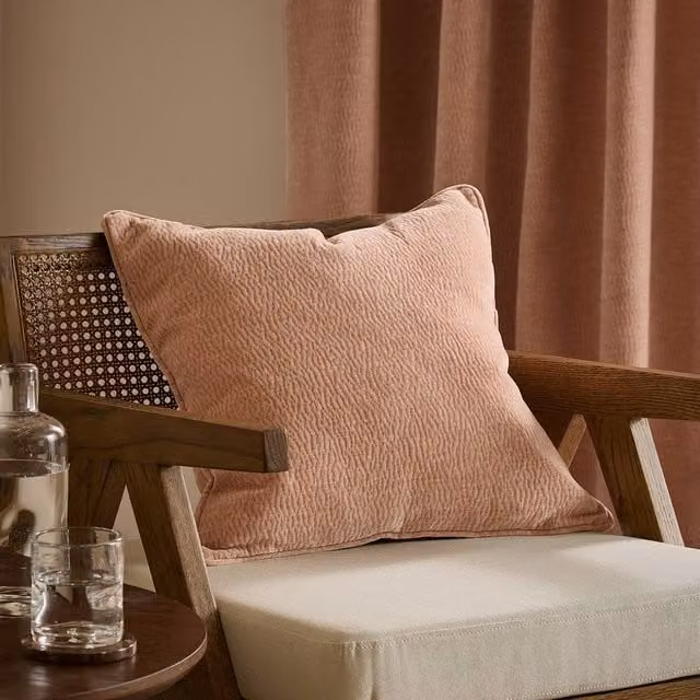 Yard Heath Washed Velvet Textured Square Cushion in Coral Pink, W/D/H: 50 x 50 x 50 cm