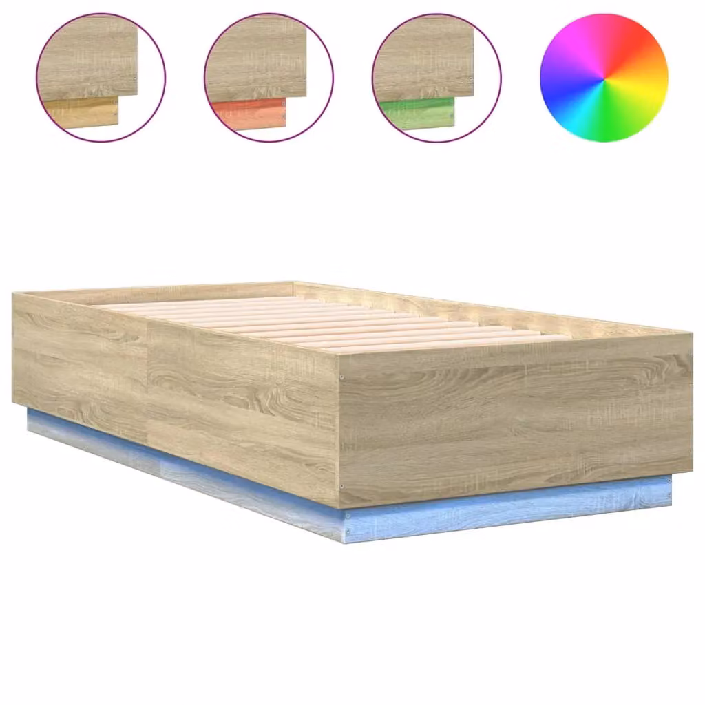 Berkfield Home Single Bed Frame with LED Lighting and USB Charging Port in Sonoma Oak Brown, W/D/H: 90 x 190 cm – 2