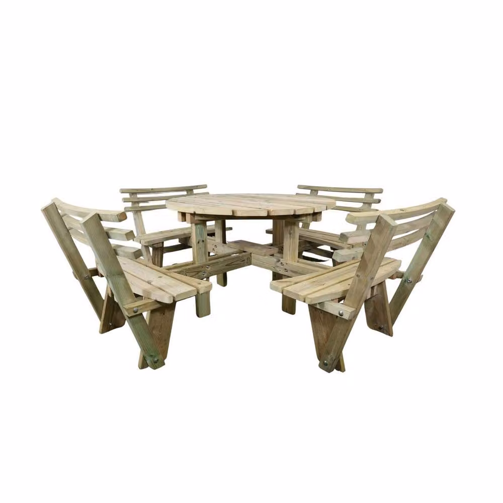 Churnet Valley Garden Furniture Ltd Westwood Round 8 Seat Picnic Table with Backrests, Light Brown, W: 205 cm, D: 205 cm, H: 80 cm – 2