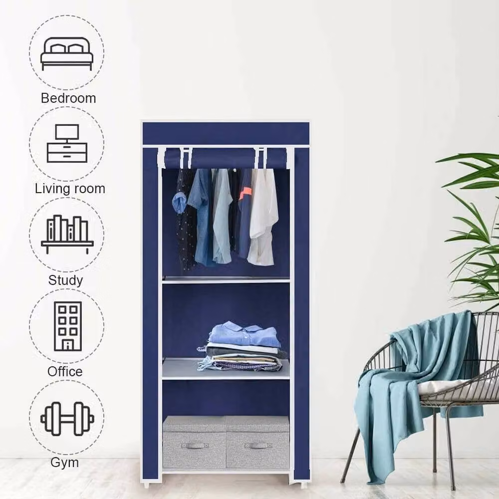 PAWNORA Modern Blue Freestanding Bedroom Wardrobe with Roll Shutter Doors and Hanging Rod – 3