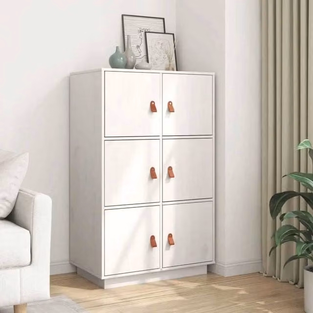 Berkfield Home White Solid Wood Pine Highboard W/D/H: 67 x 40 x 108.5 cm