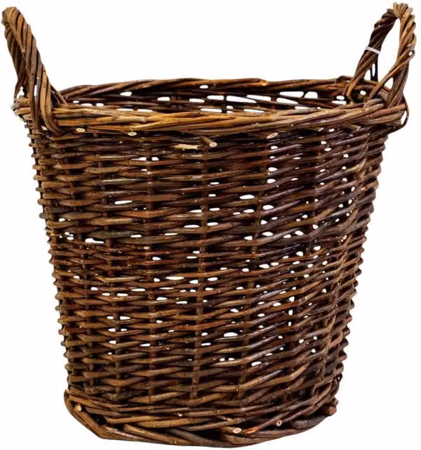 Four Candle Round Woven Seagrass and Rattan Log Basket with Ear Handles in Brown, Diameter: 27 cm, Height: 32 cm