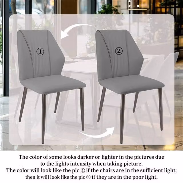 NESTLUNE Set of 2 Dark Grey Luxury Kitchen Accent Side Chairs in Synthetic Leather – 1
