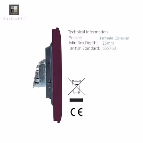 Trendi Switch 1 Gang Female Co-Axial Flush Television Socket in Purple – 3
