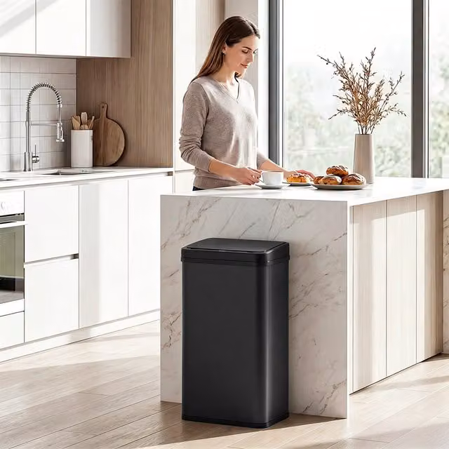 HOMCOM 50L Sensor Bin with Soft-Close Lid and Fingerprint-Proof Stainless Steel Finish, Black