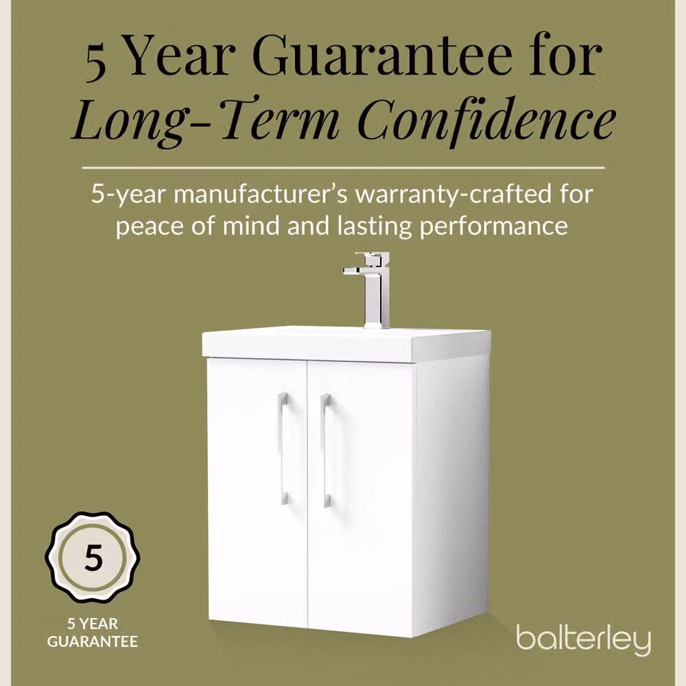 Balterley Modern Wall Hung Bathroom Vanity Unit with 2 Soft Close Doors and Rectangular Mid-Edge Basin, Gloss White, W: 51.0 cm, D: 39.0 cm, H: 57.9 cm – 3