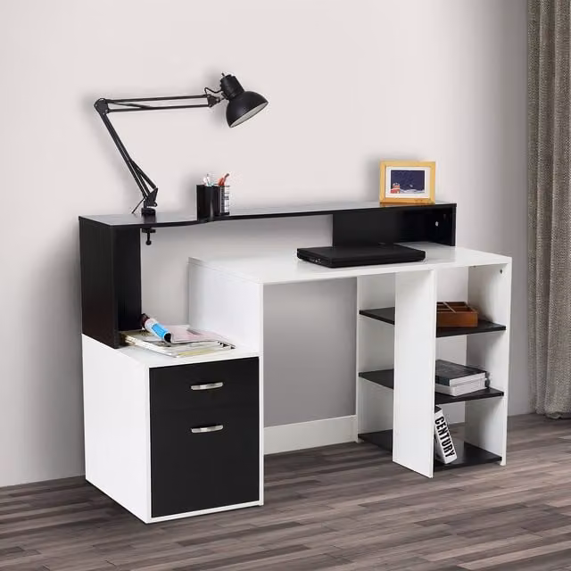 HOMCOM Modern Multi Storage Computer Desk in Black and White