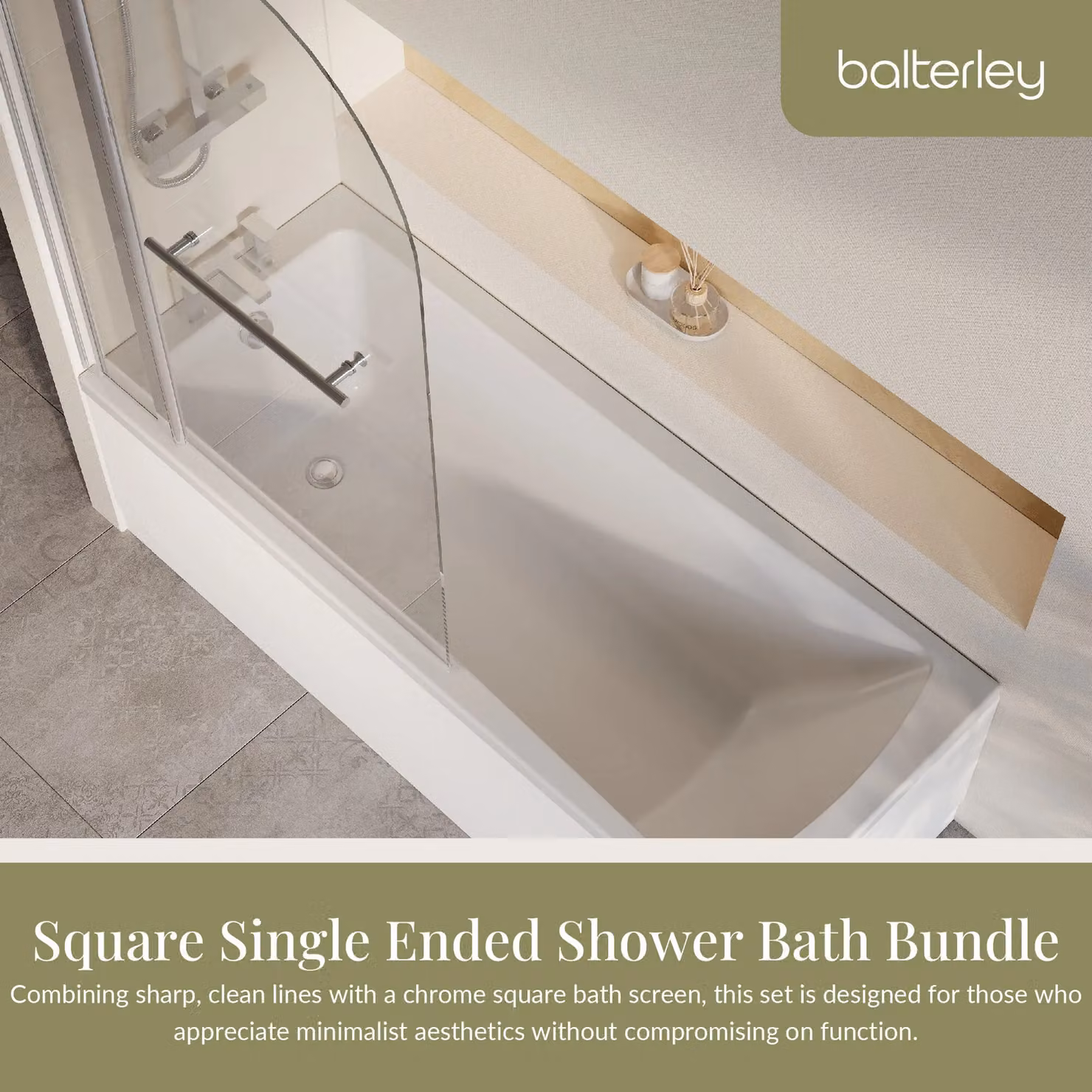 Balterley Square Single Ended Rectangular Bath with Panels, Straight Screen and Rail, White, W: 170 cm, D: 70 cm – 2