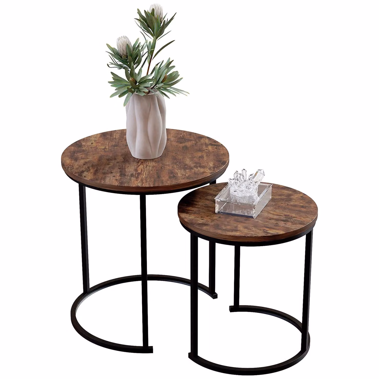 Vida Designs Brooklyn Nest of 2 Round Industrial Living Room Tables in Brown – 5