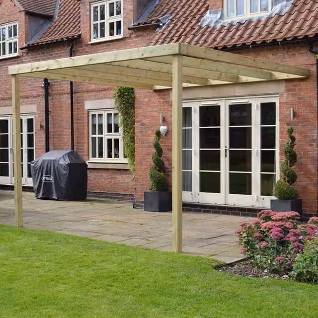 Rutland County Garden Furniture Ltd Wall Mounted Box Pergola, Light Green, W: 300 cm, D: 300 cm, H: 270 cm