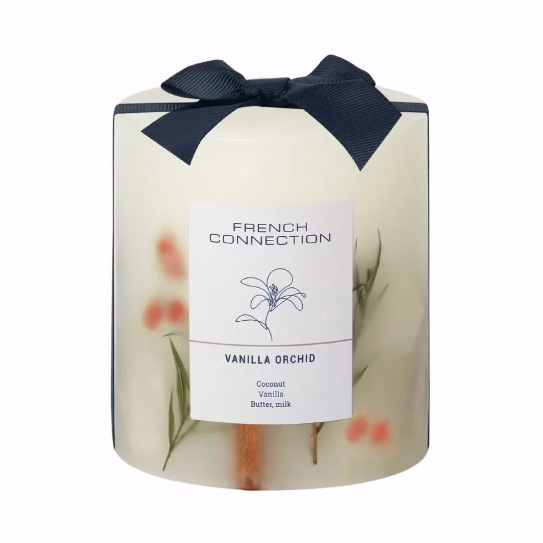 French Connection Vanilla Orchid Botanical Pillar Scented Candle, 660g – 2