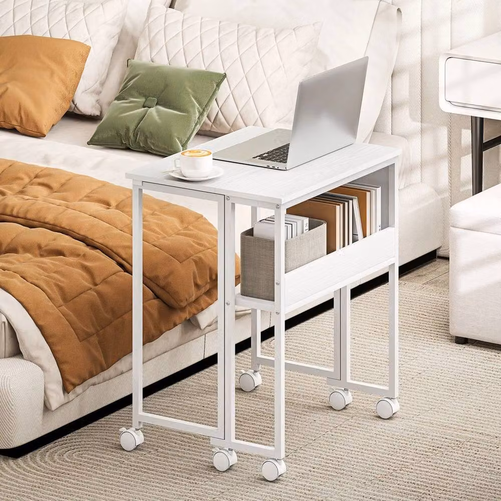 NESTLUNE White Foldable Computer Desk with Castors – 3