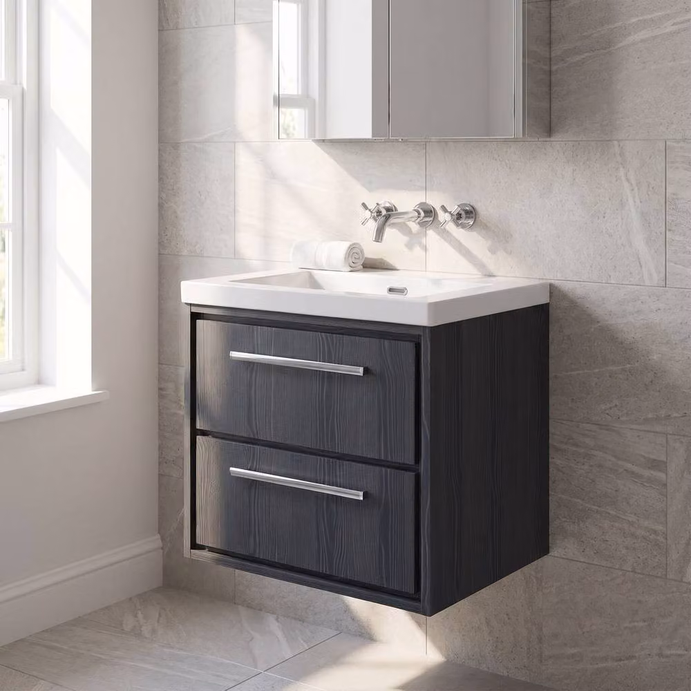 Balterley Longnor 2 Drawer Wall Hung Vanity Basin Unit, Grey, W: 60 cm – 3