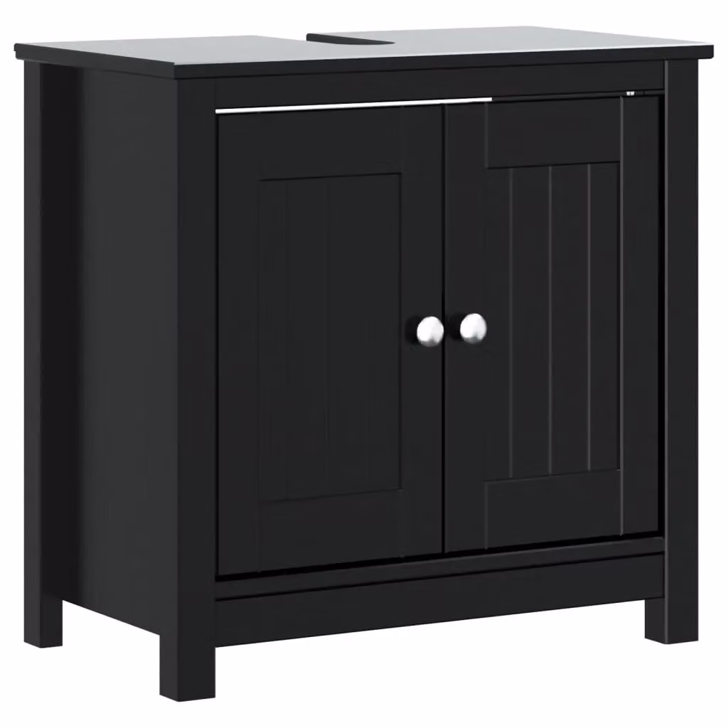 Berkfield Home 2 Piece Black Solid Pine Bathroom Furniture Set with Vanity Unit and Mirror Cabinet – 3