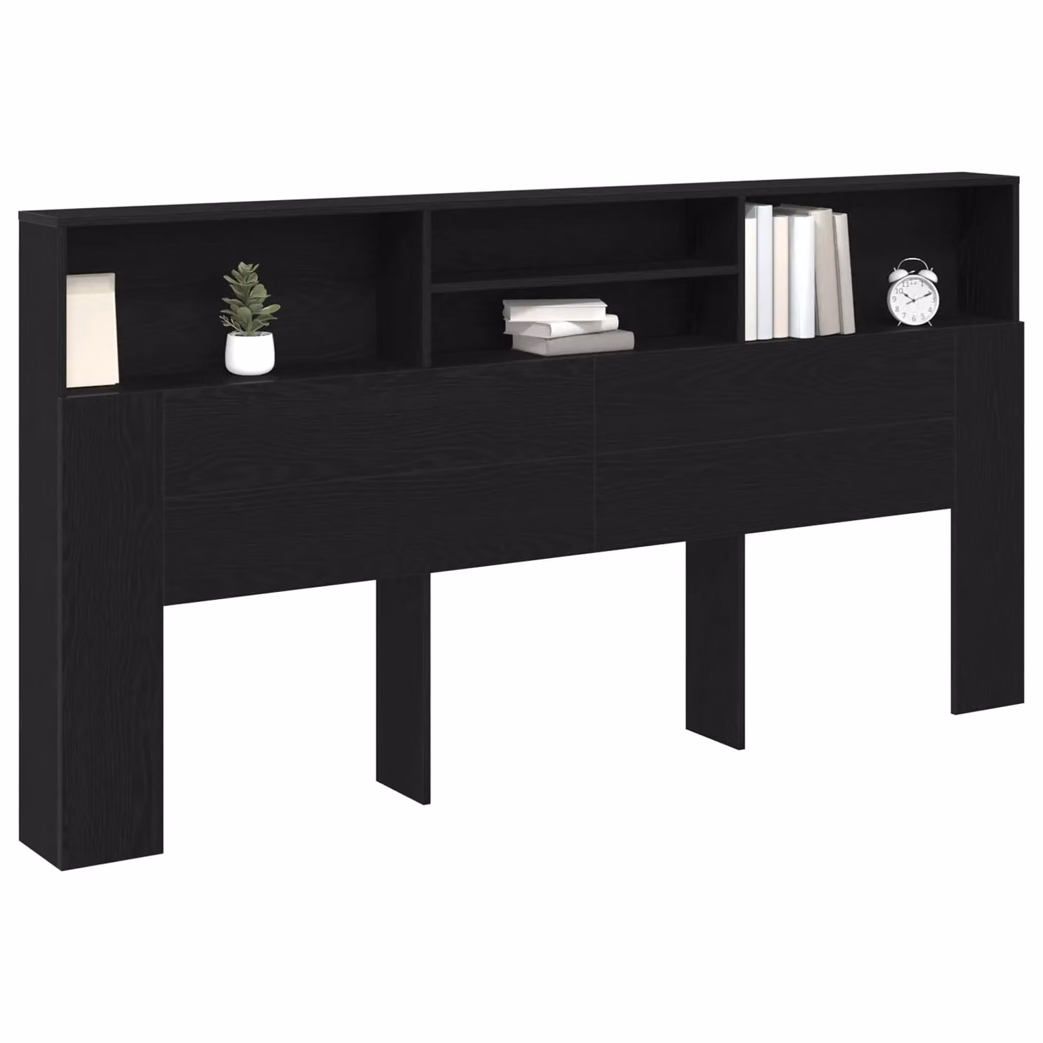 Berkfield Home Black Oak Headboard Cabinet with Integrated Shelf, W: 200 cm, D: 19 cm, H: 103.5 cm – 2