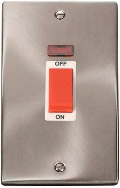 SE Home 2 Gang 45A Flush Switch with Neon in Brushed Chrome and Metallic Silver