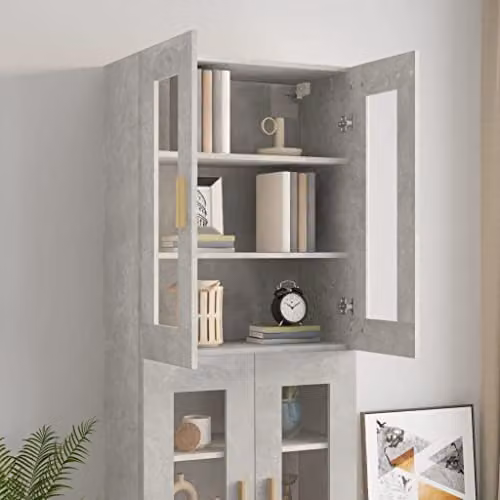 vidaXL Scandinavian Wall Mounted Hanging Cabinet with Glass Doors in Grey, W/D/H: 69.5 x 34 x 90 cm – 2