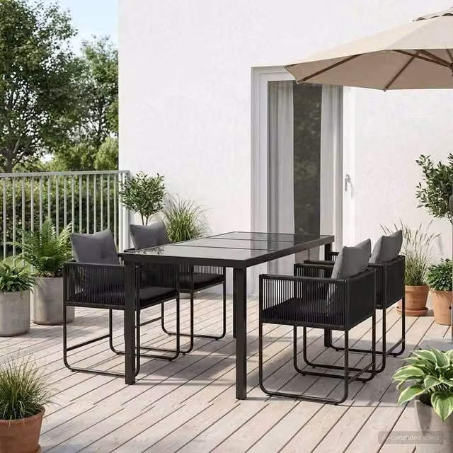 Berkfield 5 Piece Garden Dining Set in Black and Anthracite, W/D/H: 140 x 80 x 73 cm – 1