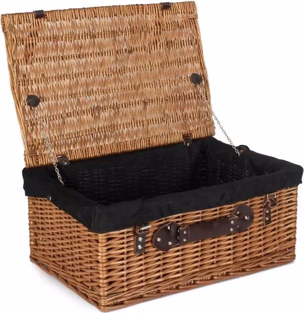 Red Wicker Double Steamed Picnic Hamper Basket with Black Lining and Handles in Brown – 1