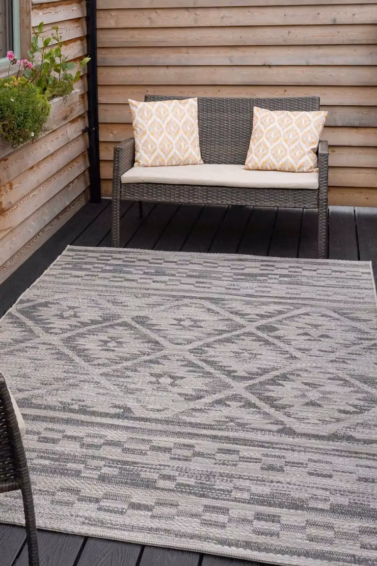 Kukoon Grey and Beige Tribal Aztec Outdoor Area Rug, W/D: 120 x 170 cm