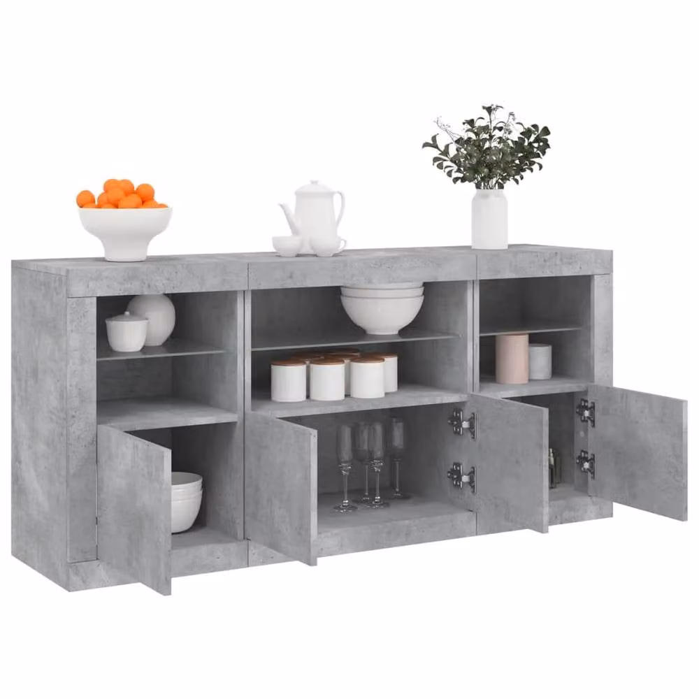 Berkfield Home Modern Sideboard with Integrated LED Lights in Matt Concrete Grey, W/D/H: 142.5 x 37 x 67 cm – 3