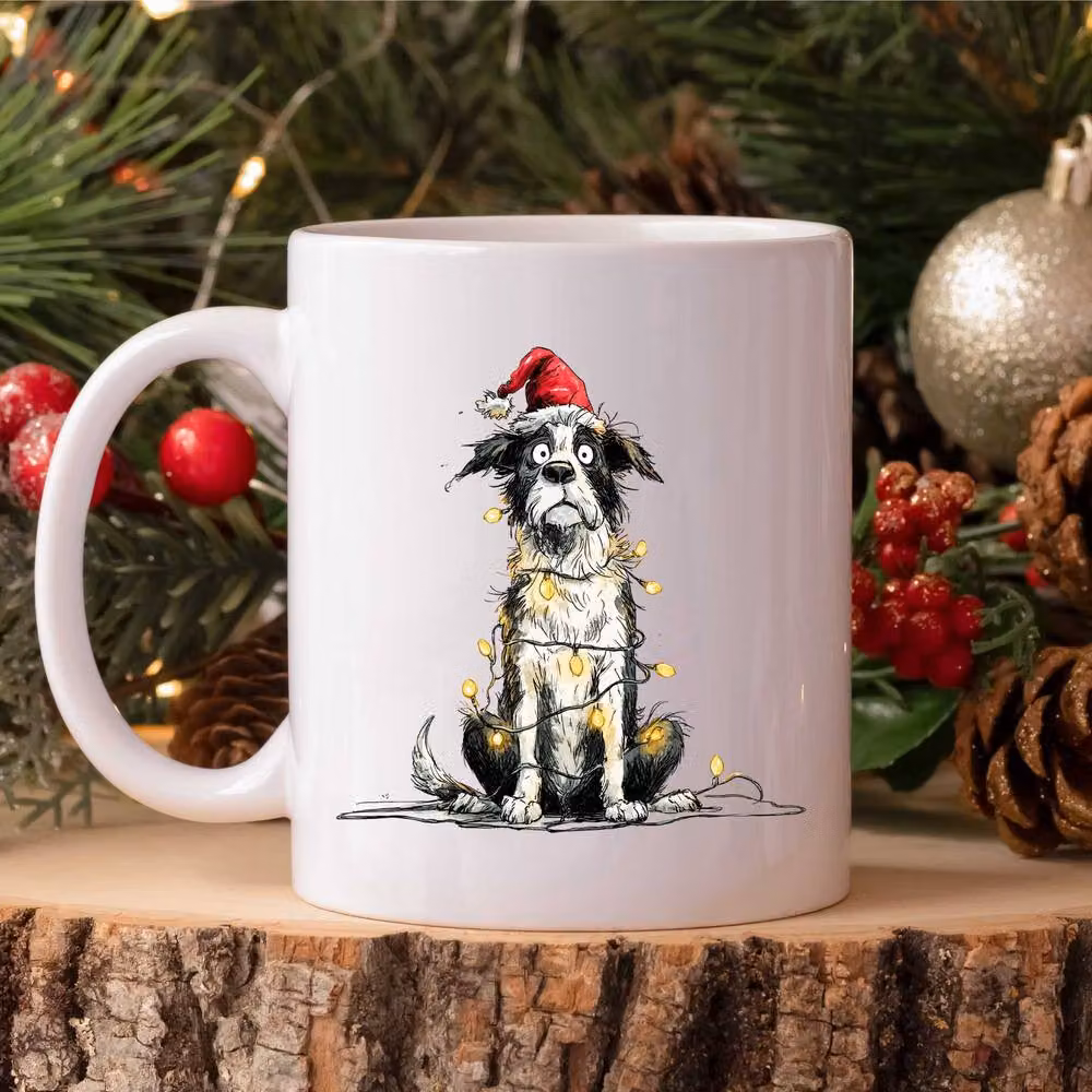 60 Second Makeover Border Collie Christmas Lights Ceramic Mug in White – 2