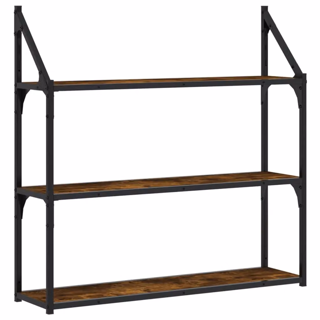 Berkfield Home 3-Tier Wall Mounted Shelf in Smoked Oak Brown, W: 80 cm, D: 21 cm, H: 78.5 cm – 2