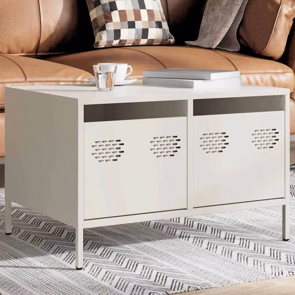 Berkfield Home White Industrial TV Cabinet in Matt Cold-rolled Steel W/D/H: 68 x 50 x 43.5 cm – 2