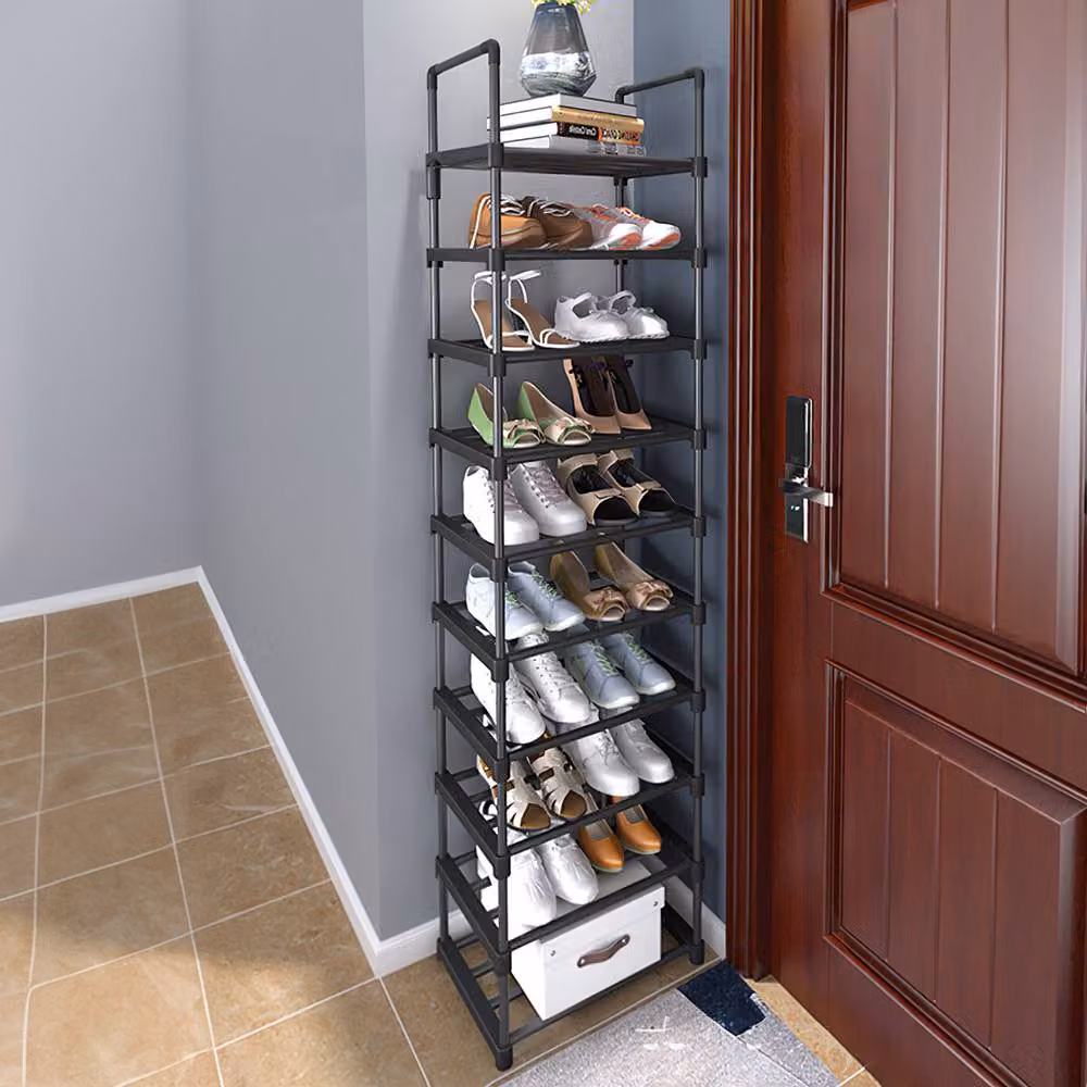 Living and Home 10 Tier Metal Shoe Rack with Adjustable Shelves in Black, W/D/H: 44 x 25 x 175 cm – 2